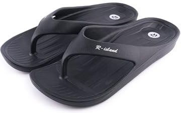 R-ISLAND Męskie letnie klapki,FlipFlop,Wykonane z EVA,Antypoślizgowe,Lekkie,Świetne na plażę,Basen,Dom na zewnątrz i wewnątrz., Czarny (Black), 44 EU