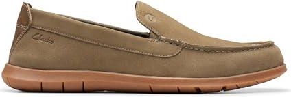 Clarks Męski Flexway Step Loafer Flat, oliwkowy zamsz, 42 EU, Oliwkowy zamsz, 43 EU