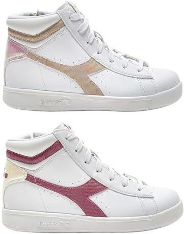 Diadora Game P High Girl PS - Sneaker Bambina Alta In Pelle Sintetica, Chiusura A Strappo