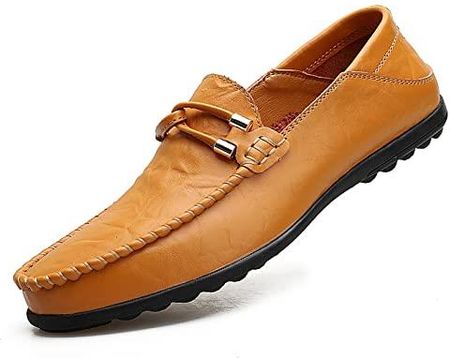 Aro Lora Męskie mokasyny skórzane buty Penny Loafers pantofle, skórzane wsuwane buty do jazdy, żółty, 43 EU