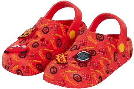 Disney Chłopcy samochody chodaki z zawieszkami sandały dziecięce Lightning McQueen suwaki z paskiem na kostkę buty plażowe, Czerwony, 11 UK Child