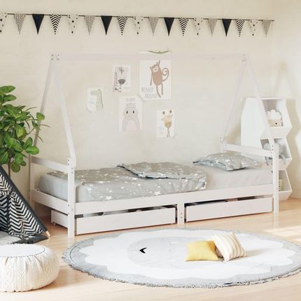 Prolenta Łóżeczko Z Szufladami Białe 80X200Cm Lite Drewno Sosnowe 47777303