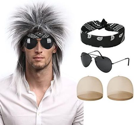 Aomig Rock Star Zestaw Peruk 5szt Barwena Fantazyjna Sukienka Peruka W Stylu Lat 70 80 Akcesoria Kostiumowe Dla Mężczyzn I Kobiet Długa Pe C2QX5PS2210