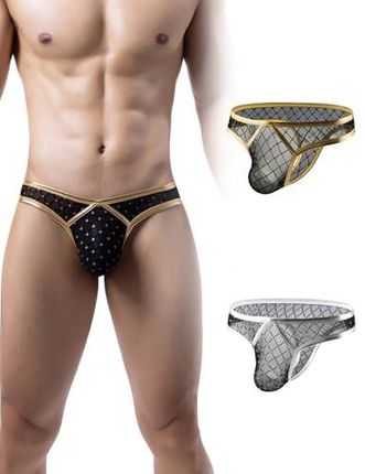 ohmydear Męskie stringi Jockstrap męskie z siateczką Wiszące stringi stringi męskie skórzane majtki męskie z bulge strój kąpielowy stringi męskie mors