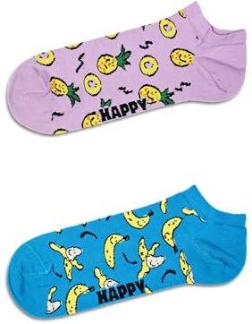 Happy Socks 2-pak skarpetek stopek wzór w owoce, kolorowe i zabawne niewidoczne skarpetki premium z ananasami i bananami