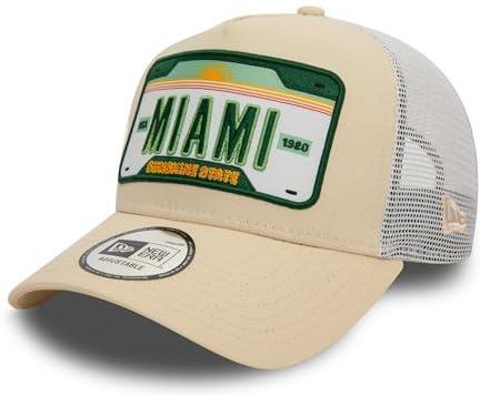 New Era Miami czapka truckerka naszywka na tablicę rejestracyjną Sunshine State kapelusz zakrzywiony daszek siatka snapback beżowy - One-Size