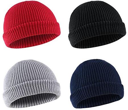 Bekecidi Czapka zimowa Trawler Beanie Watch, czapka z dzianiny, czapka rybacka, zwijana krawędź, czapka zimowa, dla mężczyzn i kobiet, czerwony, czarn