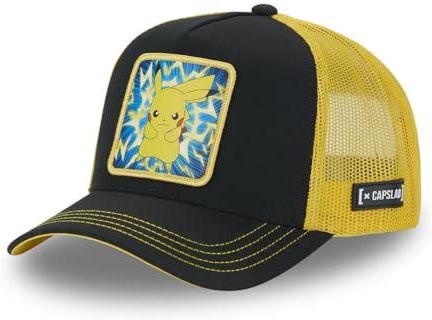 Pokemon czapka męska Trucker Pikachu, oryginalna czapka z daszkiem Manga Anime, Czarny/Żółty, rozmiar uniwersalny