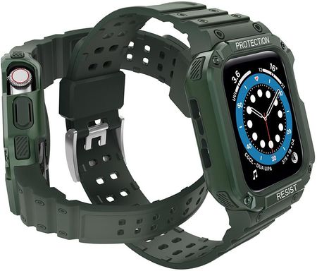 Hurtel Protect Strap Band Opaska Z Etui Do Apple Watch 7 6 5 4 3 2 Se 45 44 42Mm Obudowa Pancerny Pokrowiec Na Zegarek Zielony