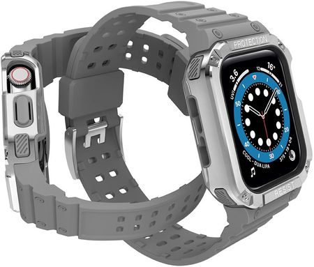 Hurtel Protect Strap Band Opaska Z Etui Do Apple Watch 7 6 5 4 3 2 Se 45 44 42Mm Obudowa Pancerny Pokrowiec Na Zegarek Szary