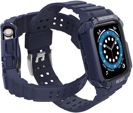 Hurtel Protect Strap Band Opaska Z Etui Do Apple Watch 7 6 5 4 3 2 Se 45 44 42Mm Obudowa Pancerny Pokrowiec Na Zegarek Niebieski