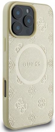 Guess Etui Saffiano Peony Classic Logo Magsafe Do Apple Iphone 16 Pro Złoty - zdjęcie 2