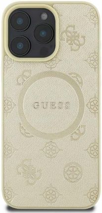 Guess Etui Saffiano Peony Classic Logo Magsafe Do Apple Iphone 16 Pro Złoty - zdjęcie 3