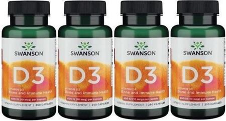 4 x D3 Vitamin D3 - Witamina D-3 400IU 250kaps, Swanson