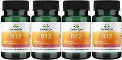 4 x B12 Witamina B-12 smak truskawkowy 1000mcg 100 do ssania, Swanson