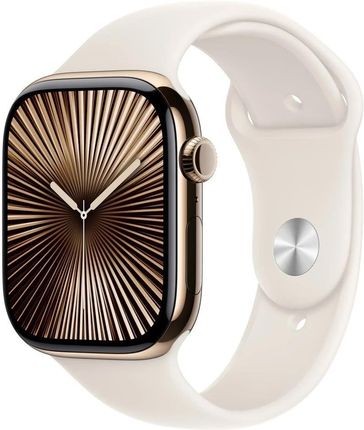 Apple Watch Series 10 GPS + Cellular koperta 46mm tytan złoty pasek sportowy księżycowa poświata S/M (MWYX3ETA)