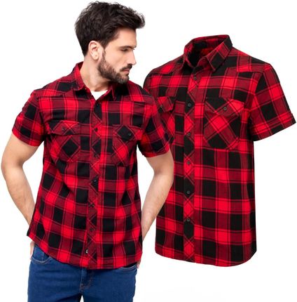 Koszula z krótkim rękawem BRANDIT Checkshirt - czerwono-czarna 3XL