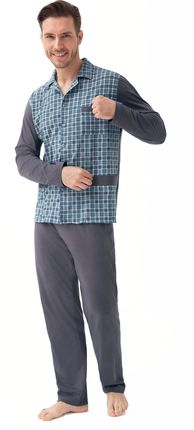 Piżama męska LUNA kod 797 rozpinana grafitowa w kratkę