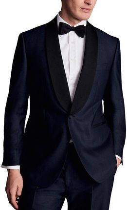 Charles Tyrwhitt Shawl Lapel Tuxedo Jacket — Dark Navy - Slim fit | 56 | Standardowe Granatowa marynarka smokingowa z gładką klapą szalową Garnitury
