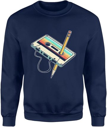 Vintage Retro Lata 80 Kaseta Ołówek Męska bluza (M, Granatowy)