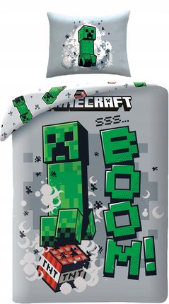 Halantex Komplet Pościeli Minecraft 140X200Cm Młodzieżowa Creeper Tnt Boom Szara