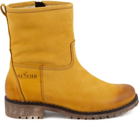 Buty Olivier Botki Skórzane Damskie Ocieplane Zimowe 340Bb Musztarda