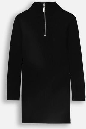 Sukienka dzianinowa czarna z rozpinanym dekoltem