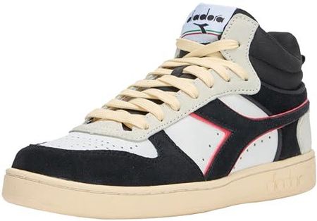 Diadora Unisex Magic Sneaker PółCut zamszowe buty gimnastyczne, White Black Dark Red, 45,5 EU, Biały, czarny, ciemnoczerwony, 45.5 EU