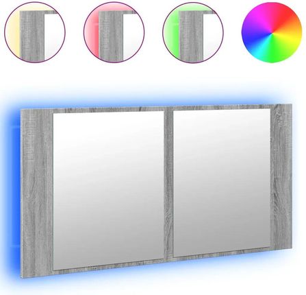 Zakito Europe Szafka Z Lustrem Led Rgb 90x12x45cm Szary Dąb Sonoma (ZE834968)