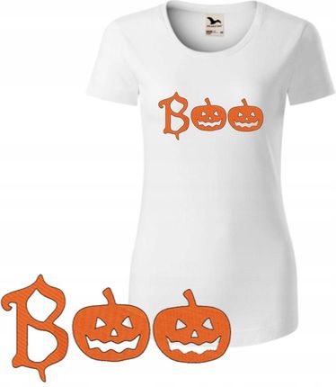 T-SHIRT DAMSKI NA HALLOWEEN BOO BIAŁA S KRÓTKI RĘKAW HAFT PREZENT KOBIETA