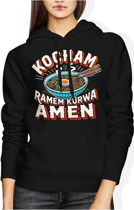 Kocham Ramen ku*wa Amen z ramenem Damska bluza z kapturem (XL, Czarny)