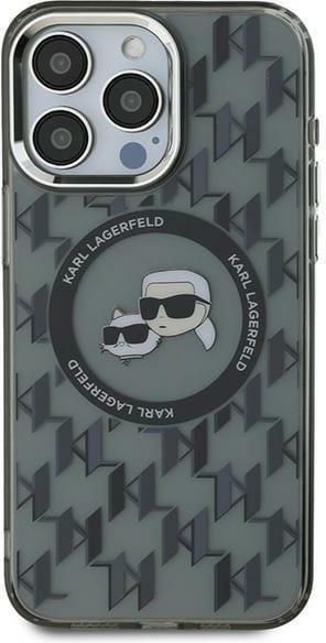 KARL LAGERFELD KLHCP15L3DMBKCP - Custodia rigida per iPhone 15 Pro 6.1, con logo 3D in gomma e glitter