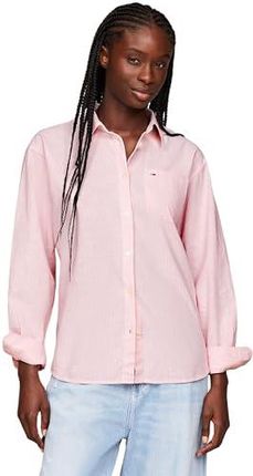 Tommy Jeans Damska koszula lniana TJW Boxy Stripe, Tickled Pink/Stripe, XXS, Tickled Pink/Stripe, XXS