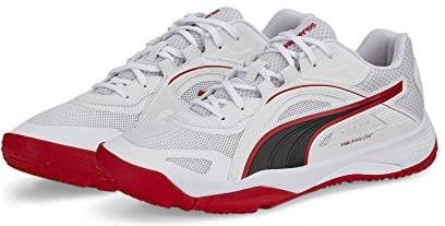 PUMA Unisex Solarstrike Ii Indoor Court Shoe, Puma White Puma Black High Risk Red, 37.5 EU