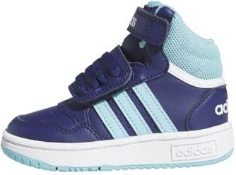 adidas Hoops Mid, Shoes-Low (Nie Football) Unisex-Bimbi 0-24, Niebieski Dark Blue Light Aqua Ftwr White, 22 EU