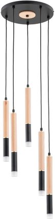 Alfa Rodeo 63222 Lampa Wisząca Zwis Skandynawska Loft Tuba Rurka Patyk Sopel 5X10W G9 Czarna Drewniana