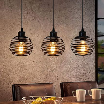 Zmh Lampa Wisząca Retro Stołowa Czarna E27 3 Płomienna Metalowa Klosz Z Regulacją Wysokości