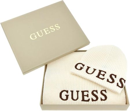 Damski Czapka i szalik Guess Gift Beanie + Scarf Logo Gfboxwp4402-Ivo – Beżowy