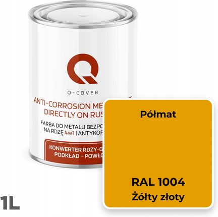 Q-Cover Farba Do Metalu Na Rdzę Żeliwne Blachę Zółty Złoty Ral 1004 Półmat 1l - zdjęcie 3
