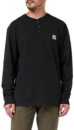 Carhartt, Męska, luźna, ciężka koszulka Henley z długim rękawem i kieszenią, Czarny, M