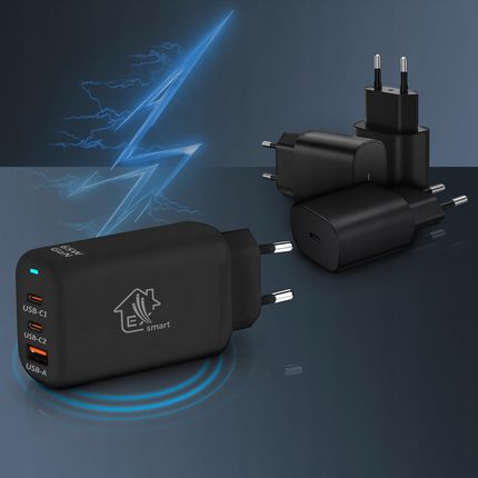 Extralink Smart Life Ładowarka 65W GaN 2x USB-C 1x USB-A + Kabel USB-C - USB-C 100W 200 cm EX35540 - zdjęcie 4