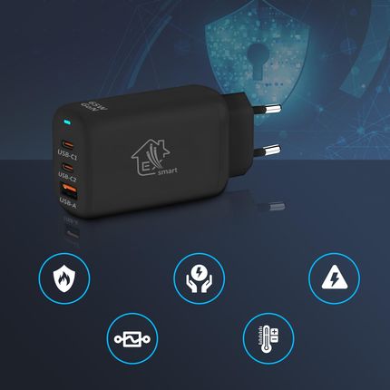 Extralink Smart Life Ładowarka 65W GaN 2x USB-C 1x USB-A + Kabel USB-C - USB-C 100W 200 cm EX35540 - zdjęcie 6