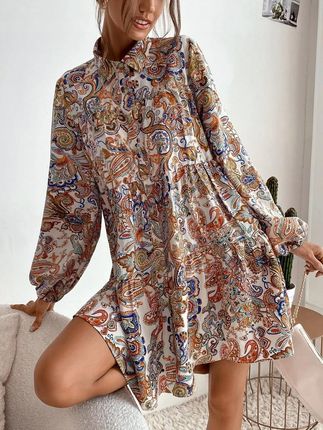 Shein Kolorowa Sukienka Koszulowa Wzór Paisley M 63256