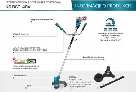 Podkaszarka akumulatorowa Konner&Sohnen BCT-40V - zdjęcie 4