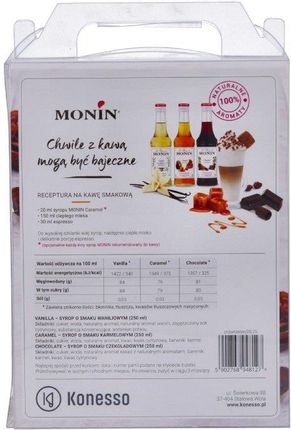 Monin 2X Zestaw Kawowy Konesso 3X250ml Karmel Czekolada Wanilia + Sos Dark Chocolate 0,5L - zdjęcie 2