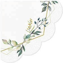 Zdjęcie Paw Serwetki Papierowe Okrągłe Białe Zielone Liście 12szt. - Kostrzyn