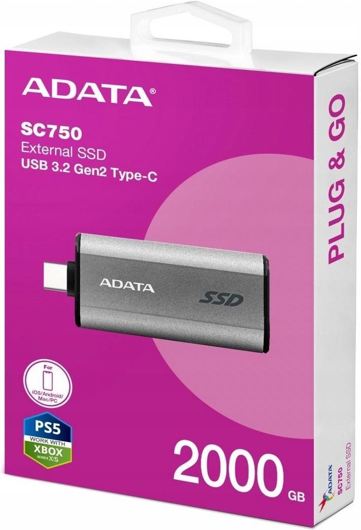 開封未使用品　ADATA SC750 外付けSSD 2000GB ADATA SC750 SC750-2000G-CCBK-DP (USB3.2 Gen2 外付 SSD 2TB