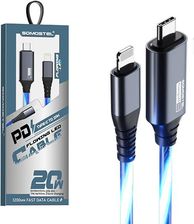 KABEL USB PD IPHONE DO TYP-C 3.1A SOMOSTEL LED NIEBIESKI 20W QUICK CHARGER QC 1M SMS-BY02