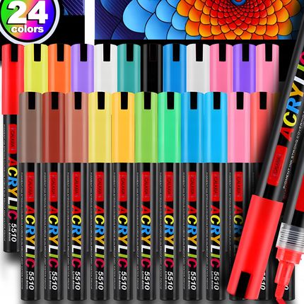 Galaxia Markery Akrylowe Zestaw 24Szt. Pisaki Flamastry Mazaki Wodoodporne Z Farbą