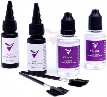 Klej UV Bezbarwny + Czarny + 2x Remover + 2x Pędzelek - Zestaw